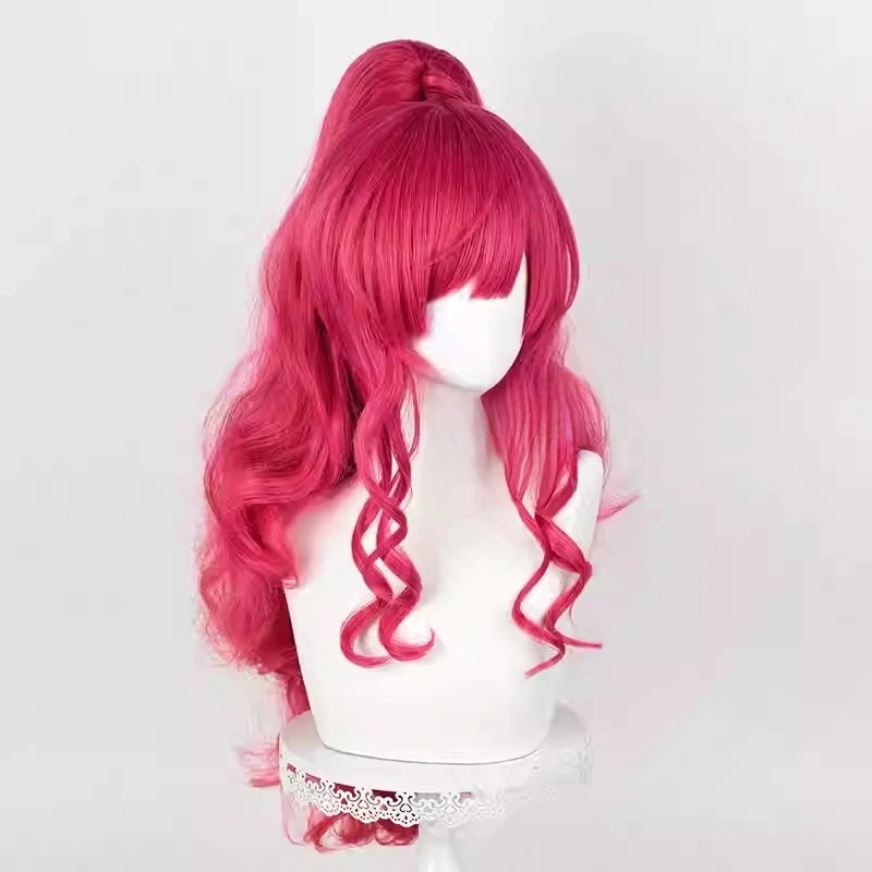 SAKUMETA PINKIE PIE Long Magenta Cosplay Wig with Curly Ponytail