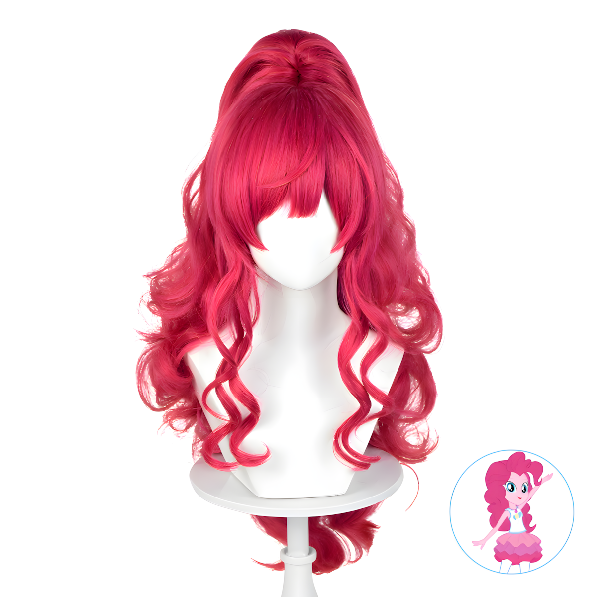 Perruque longue magenta de cosplay SAKUMETA PINKIE PIE avec queue de cheval bouclée 
