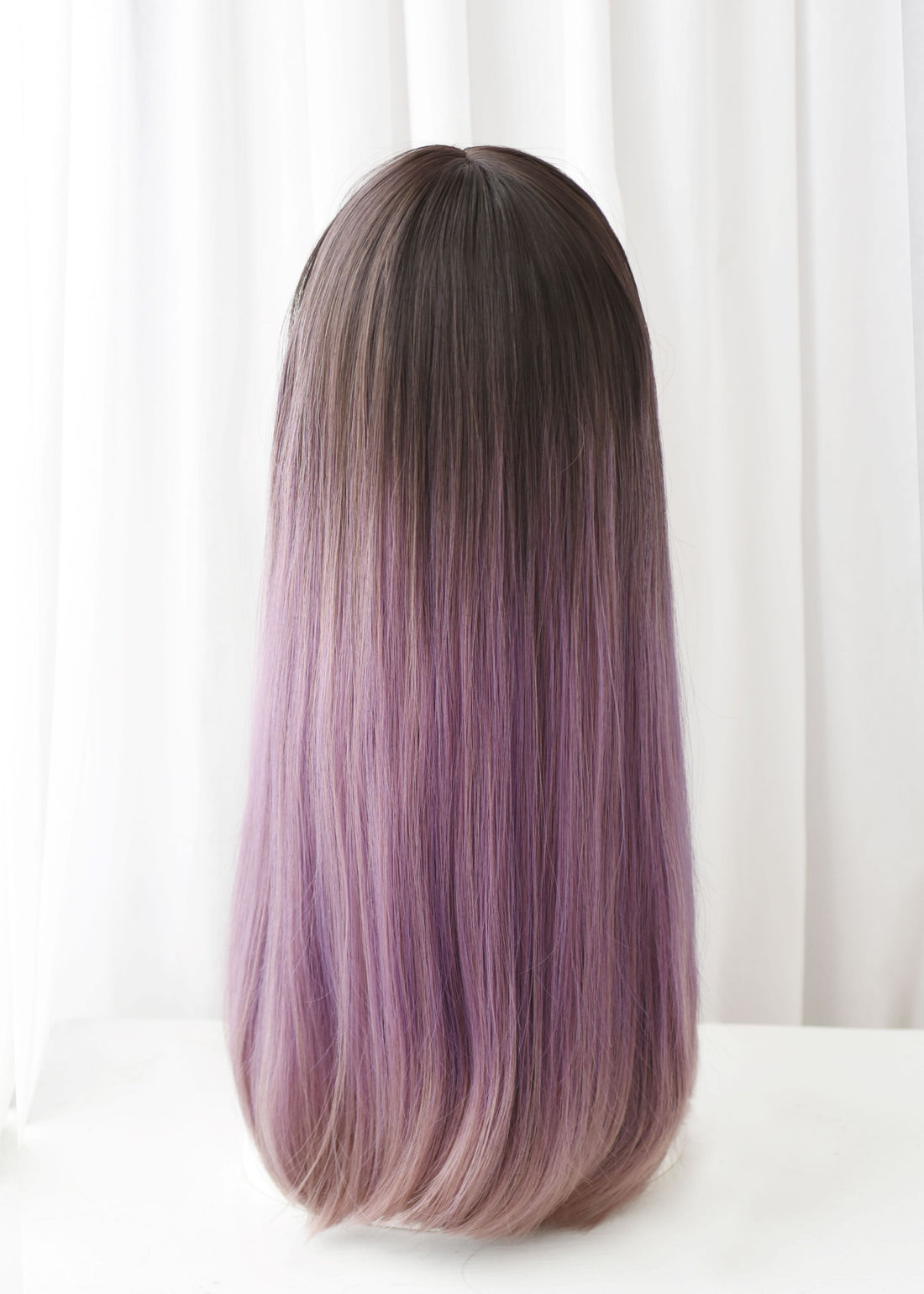 SAKUMETA Pink and Grape Purple Tri-Color Balayage Long Straight Wig with Bang