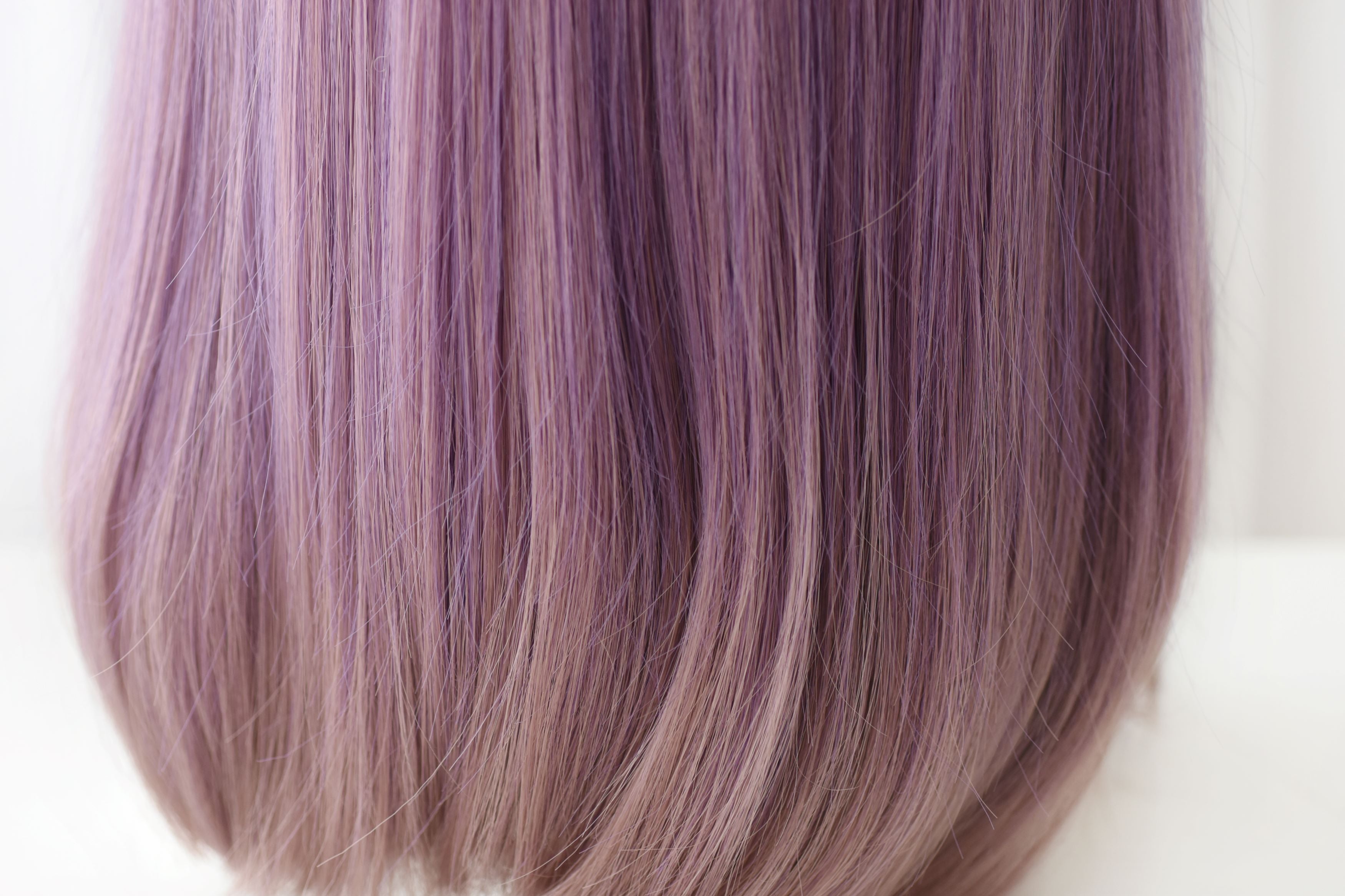 Perruque longue et lisse avec frange, balayage tricolore rose et violet raisin SAKUMETA 