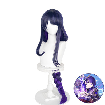 SAKUMETA RAIDEN SHOGUN Dark Purple Cosplay Wig Long Ponytail