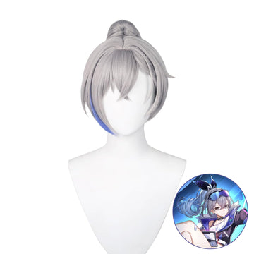 SAKUMETA SILVER WOLF Silver-Gray Long Cosplay Wig with Ponytail