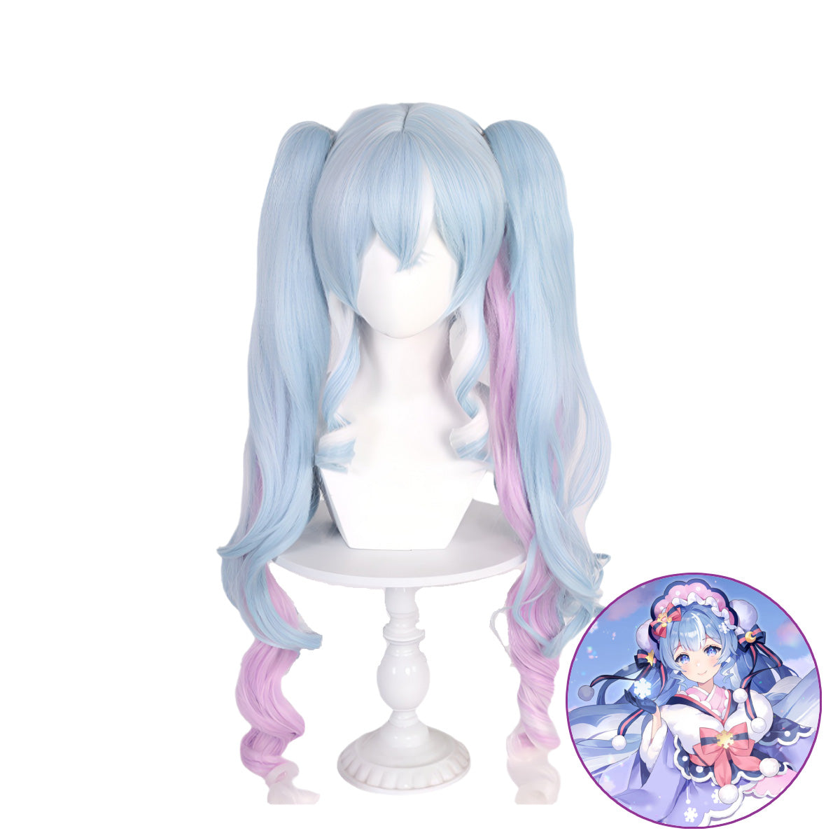 SAKUMETA SNOW MIKU Blau bis Lila Ombre Cosplay-Perücke mit zwei Schwänzen 