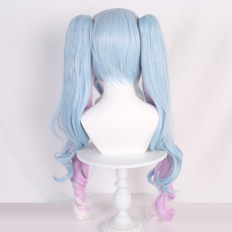 SAKUMETA SNOW MIKU Blau bis Lila Ombre Cosplay-Perücke mit zwei Schwänzen 