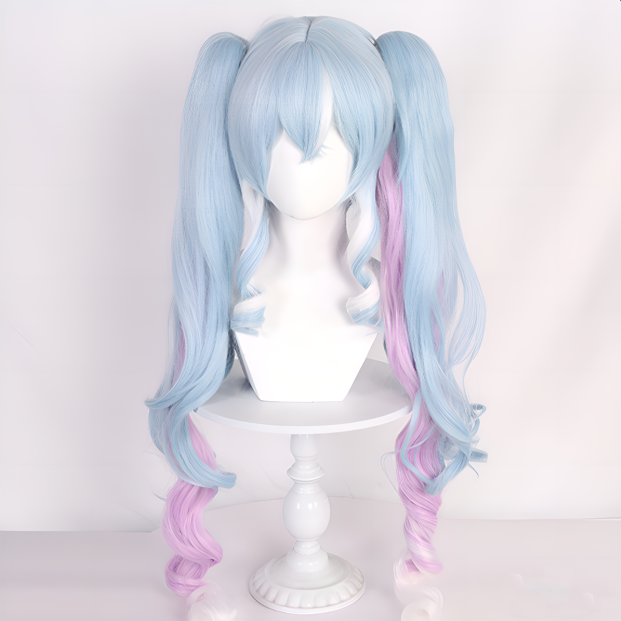 SAKUMETA SNOW MIKU Blau bis Lila Ombre Cosplay-Perücke mit zwei Schwänzen 