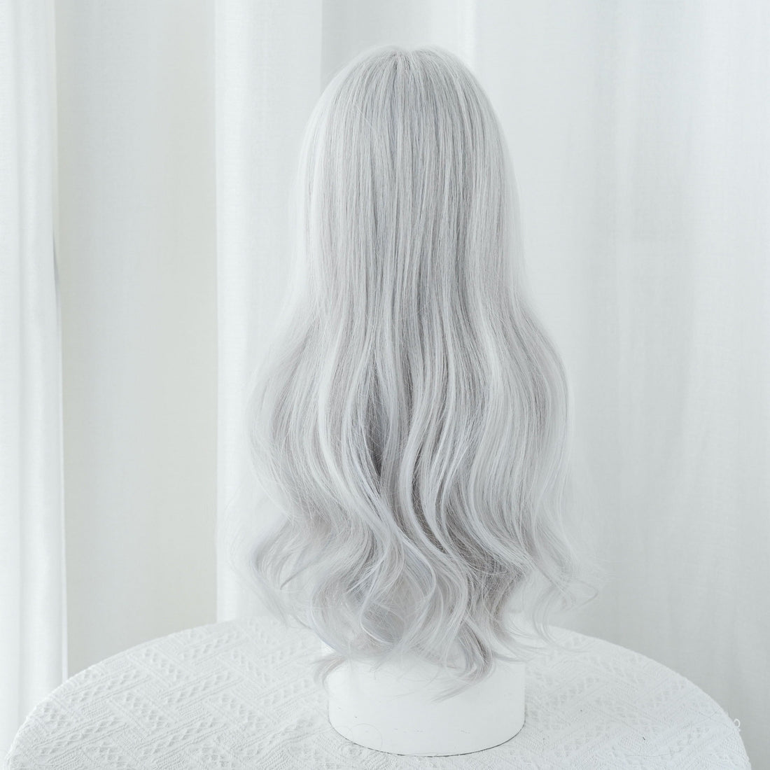 SAKUMETA Silver Light Blue Balayage Long Body Wave Wig with Wispy Bang