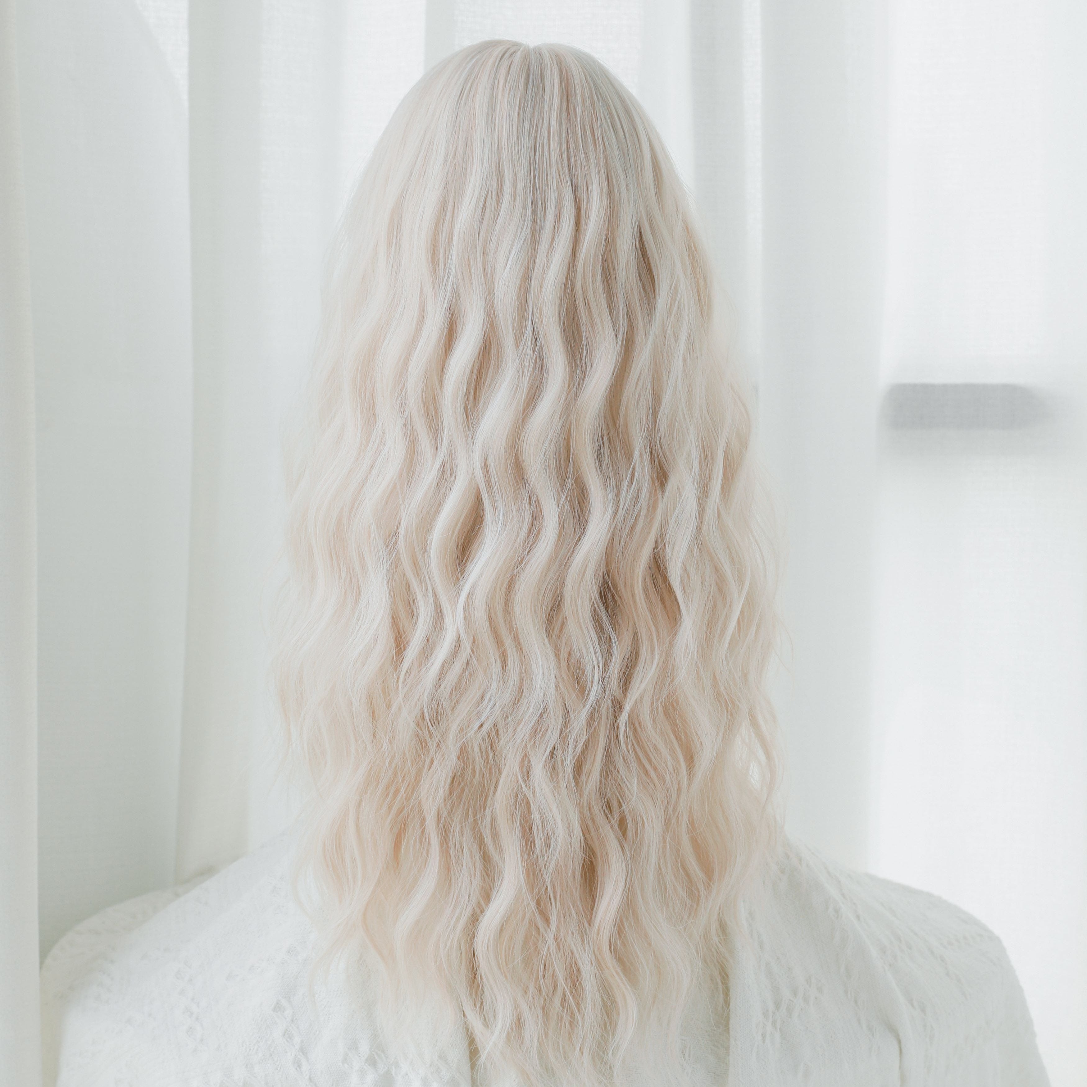 SAKUMETA Silver Light Pink Balayage Perm Curls Lolita Style Wig with Bang