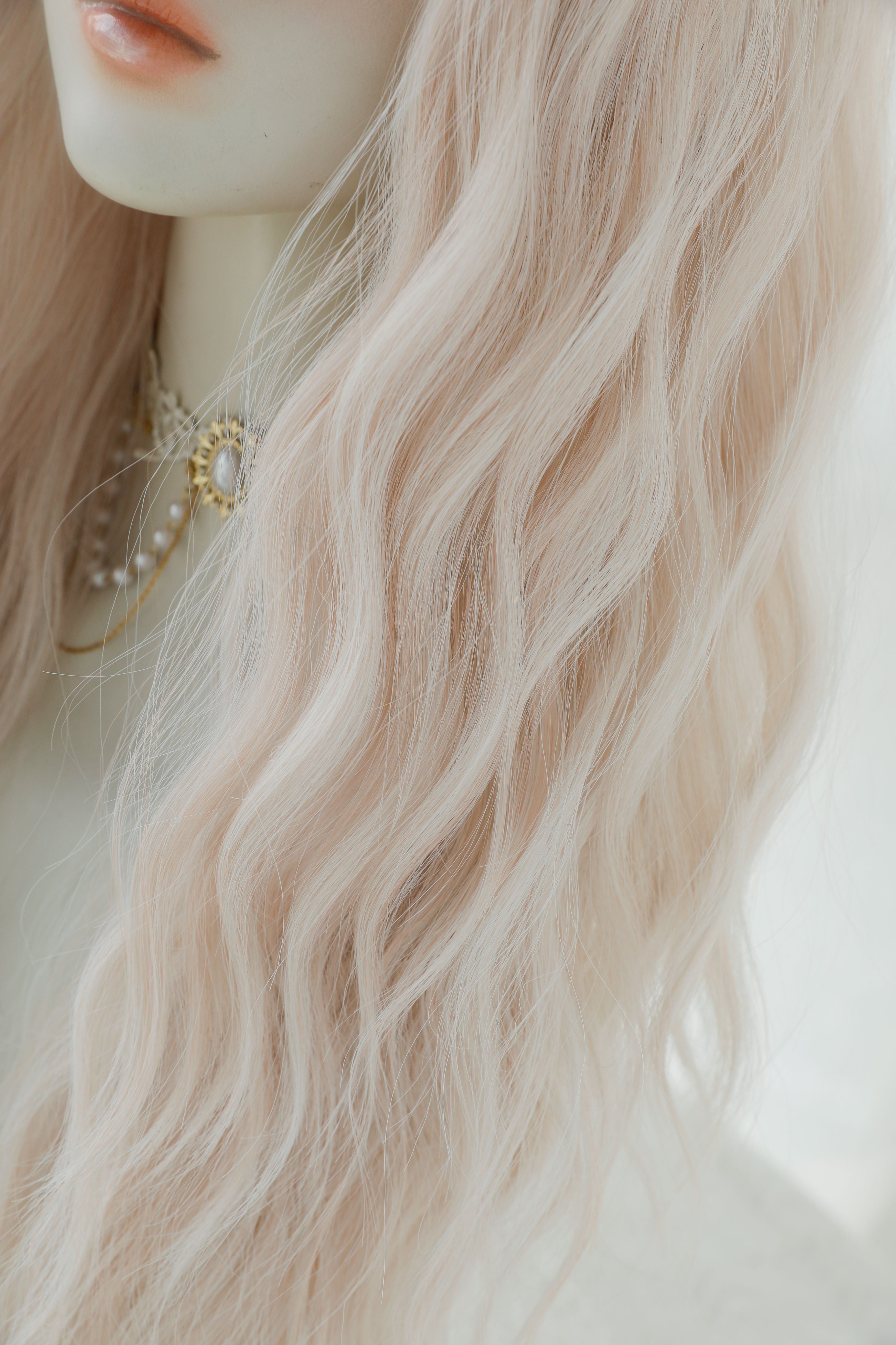 SAKUMETA Silver Light Pink Balayage Perm Curls Lolita Style Wig with Bang