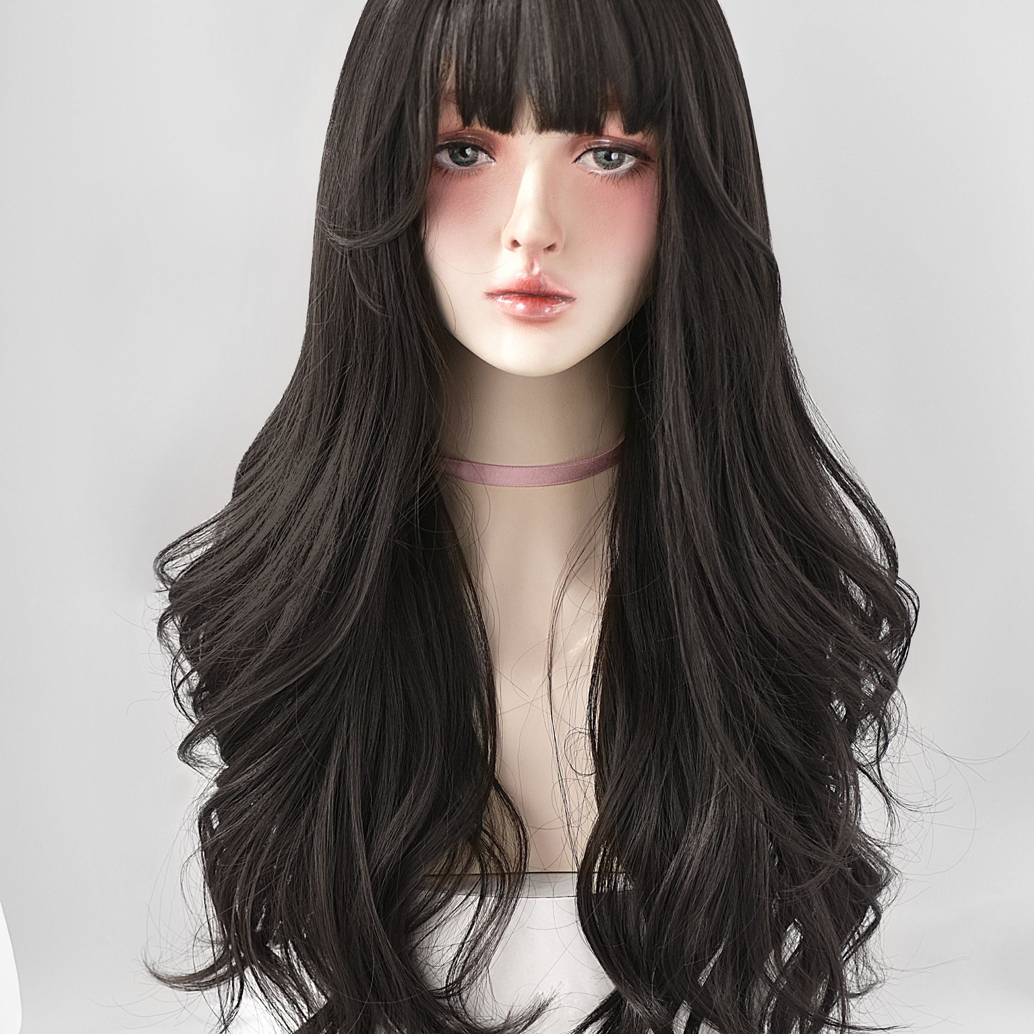 SAKUMETA Sweet Black Lazy Body Wave Wig with Bang