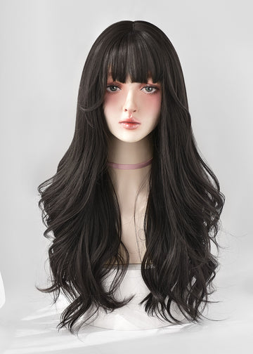 SAKUMETA Sweet Black Lazy Body Wave Wig with Bang