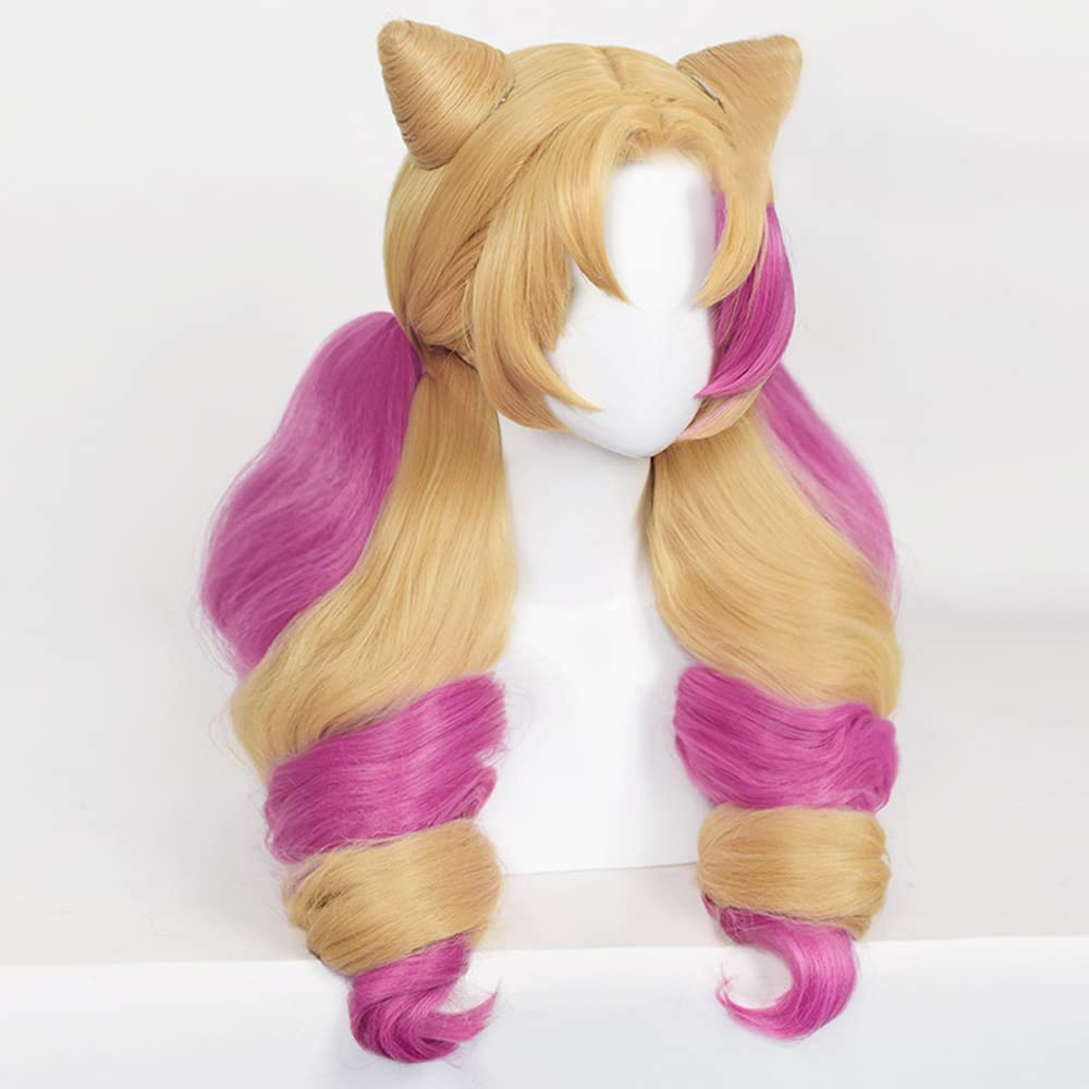 SAKUMETA THE HALLOWED SEAMSTRESS GWEN Magenta and Blonde Long Cosplay Wig with Twin Tails