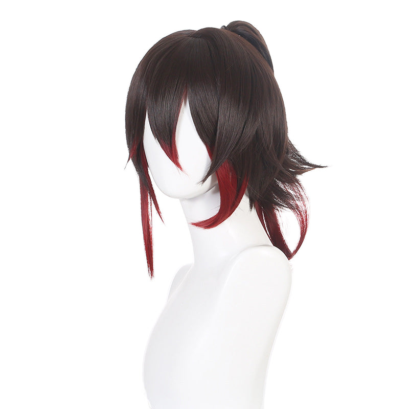 SAKUMETA TINGYUN Chocolate Brown and Red Short Cosplay Wig