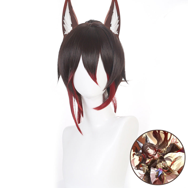 SAKUMETA TINGYUN Chocolate Brown and Red Short Cosplay Wig