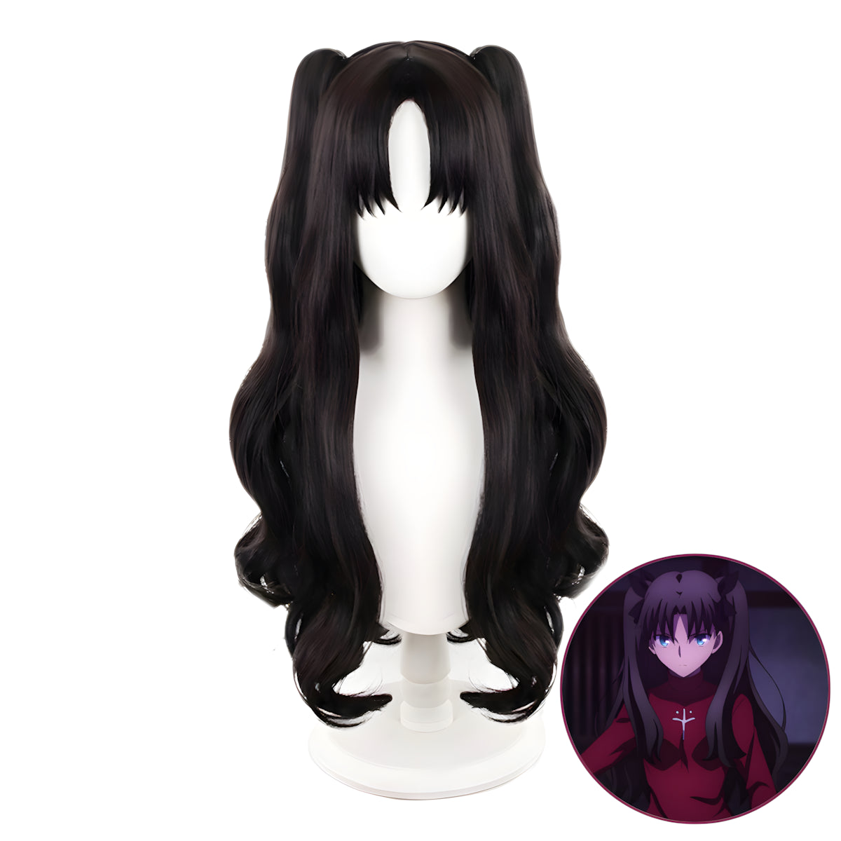 SAKUMETA TOHSAKA RIN Black Long Cosplay Wig with Twin Tails