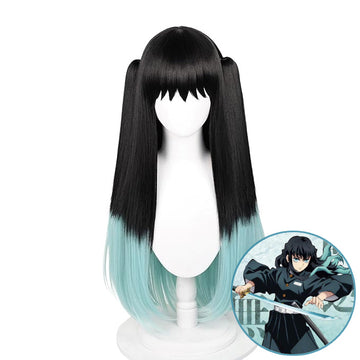 SAKUMETA TOKITOU MUICHIROU Black Long Cosplay Wig with Twin Tails