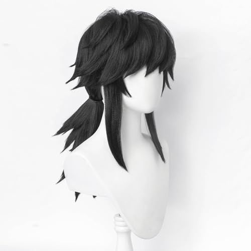 SAKUMETA TOMIOKA GIYUU Black Cosplay Wig with Bangs