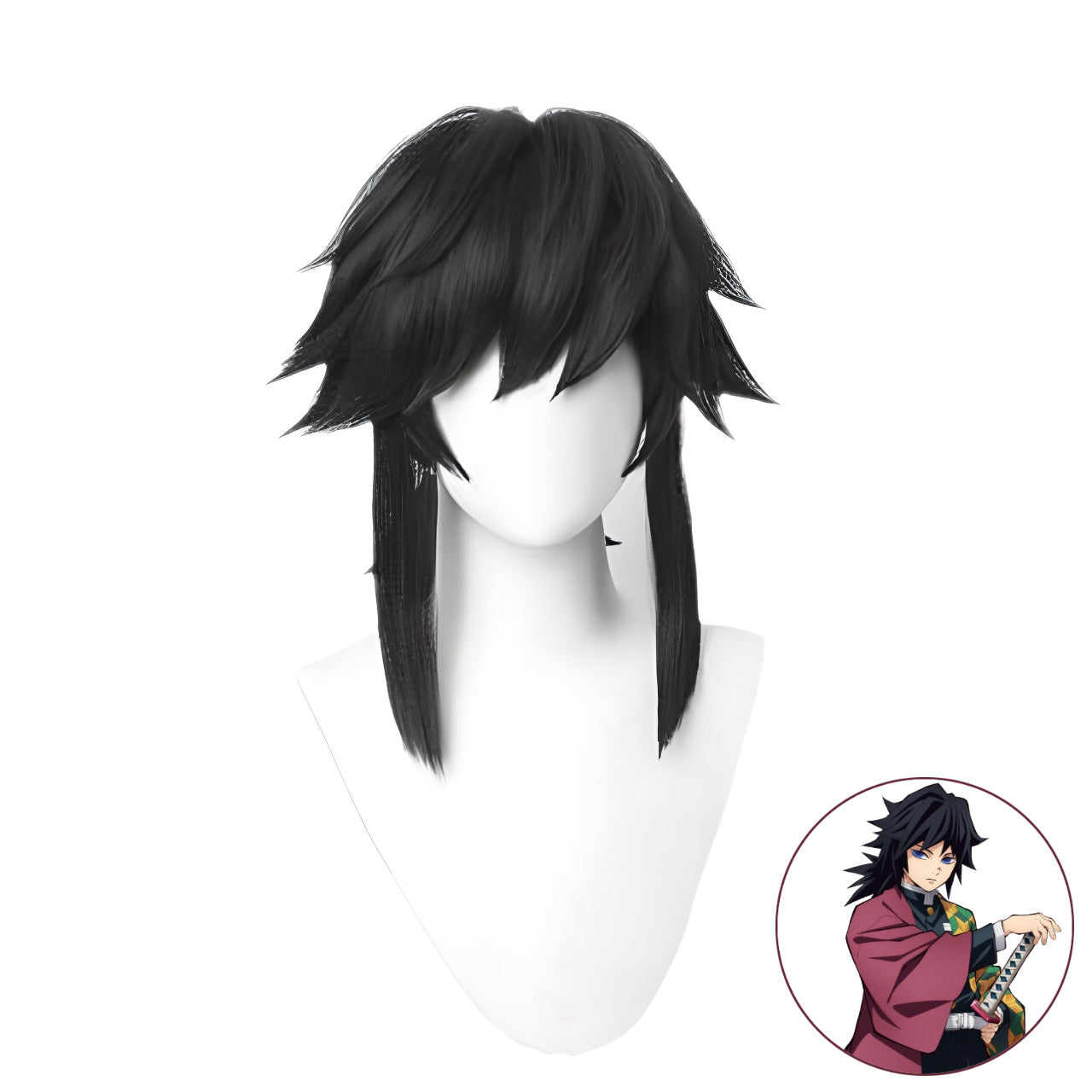 SAKUMETA TOMIOKA GIYUU Black Cosplay Wig with Bangs