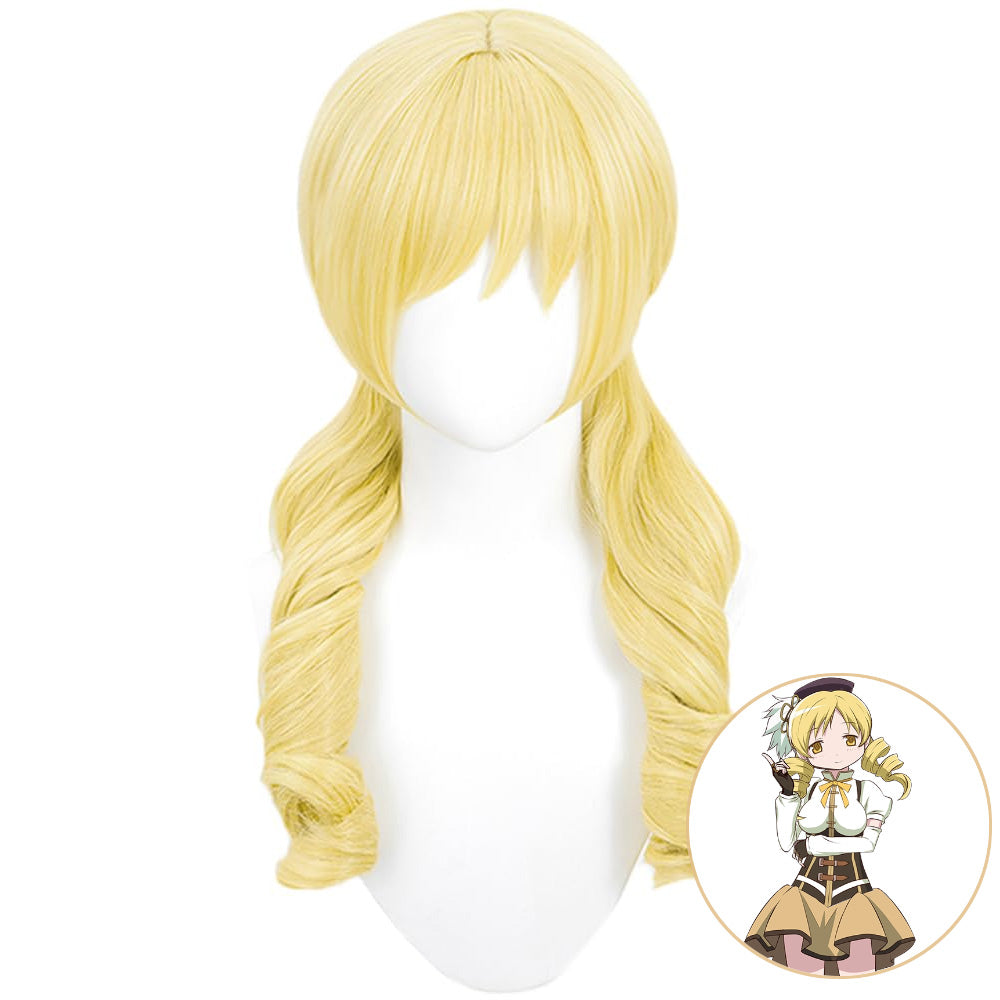 SAKUMETA TOMOE MAMI Gold Long Cosplay Wig with Twin Tails