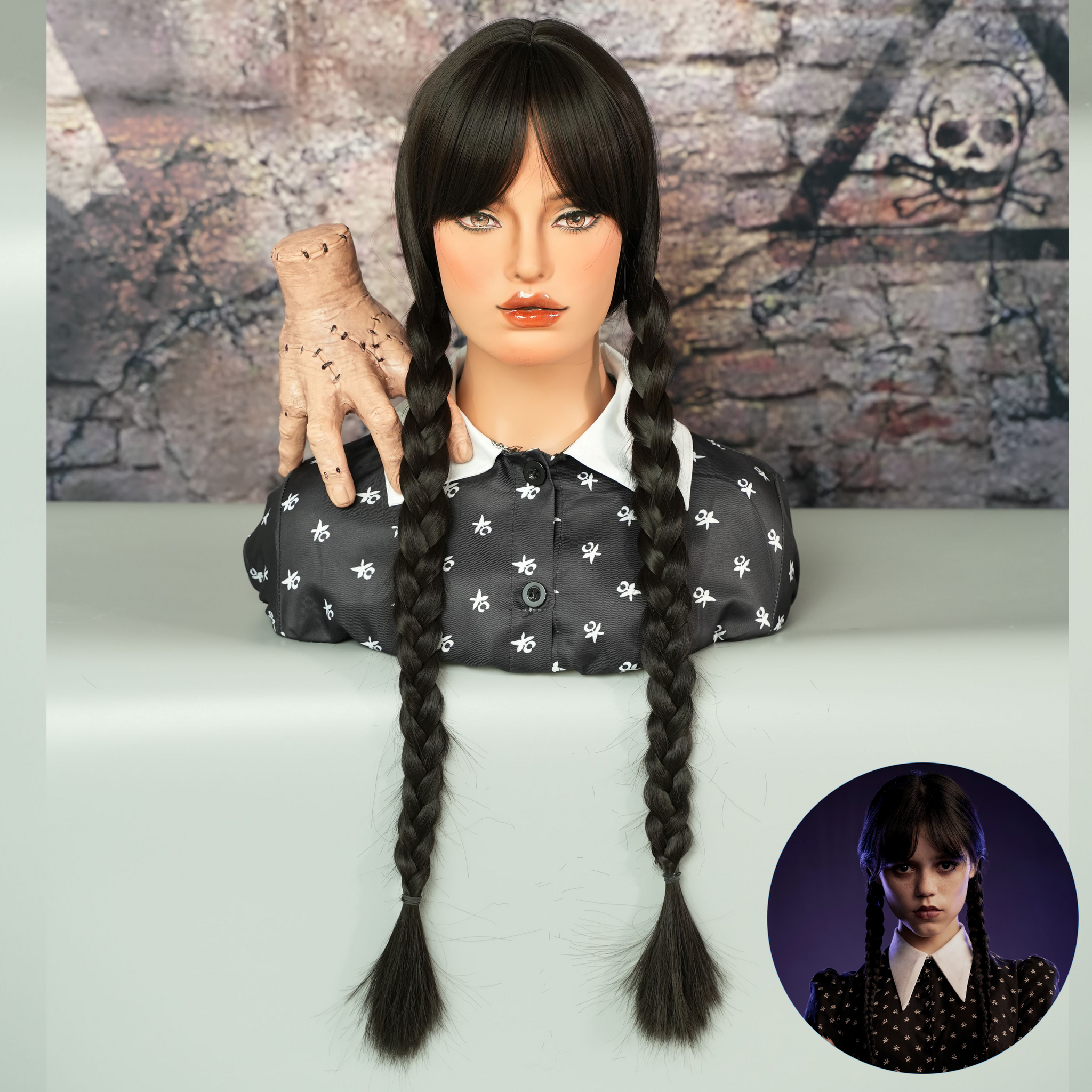 SAKUMETA Mercredi Addams Noir Tressé Tresses Latérales Cosplay Perruque pour Mercredi 