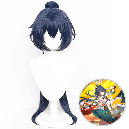 SAKUMETA YUNLI Dark Blue Long Cosplay Wig with Ponytail