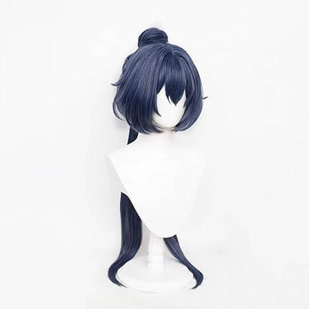 SAKUMETA YUNLI Dark Blue Long Cosplay Wig with Ponytail