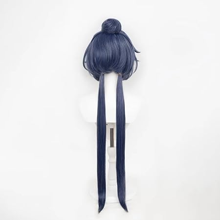SAKUMETA YUNLI Dark Blue Long Cosplay Wig with Ponytail