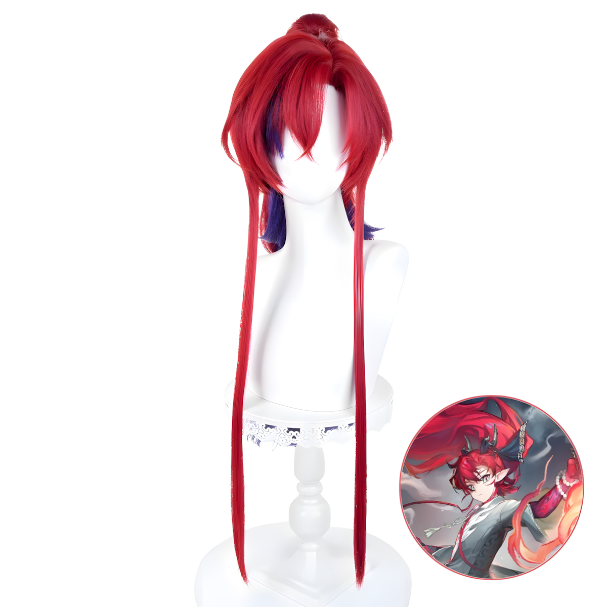 SAKUMETA YU Red and Purple Mixed Long Cosplay Wig with Ponytail