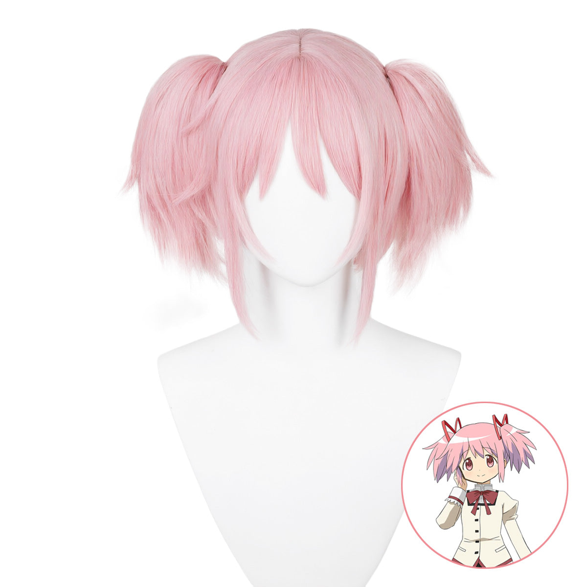 SAKUMETA KANAME MADOKA Pink Short Cosplay Wig with Twin Tails