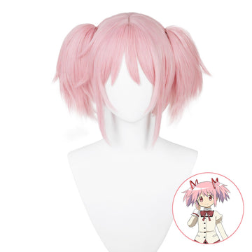 SAKUMETA KANAME MADOKA Pink Short Cosplay Wig with Twin Tails