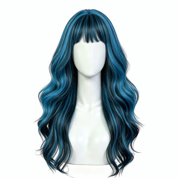 SAKUMETA Long Curly Hair with Blunt Bangs Daily Wig