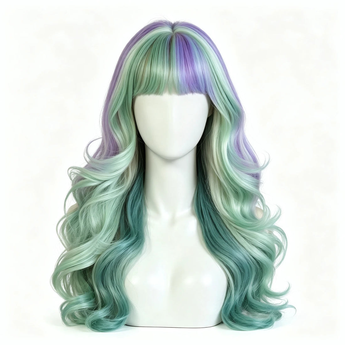 SAKUMETA Long Curly Hair with Blunt Bangs Daily Wig
