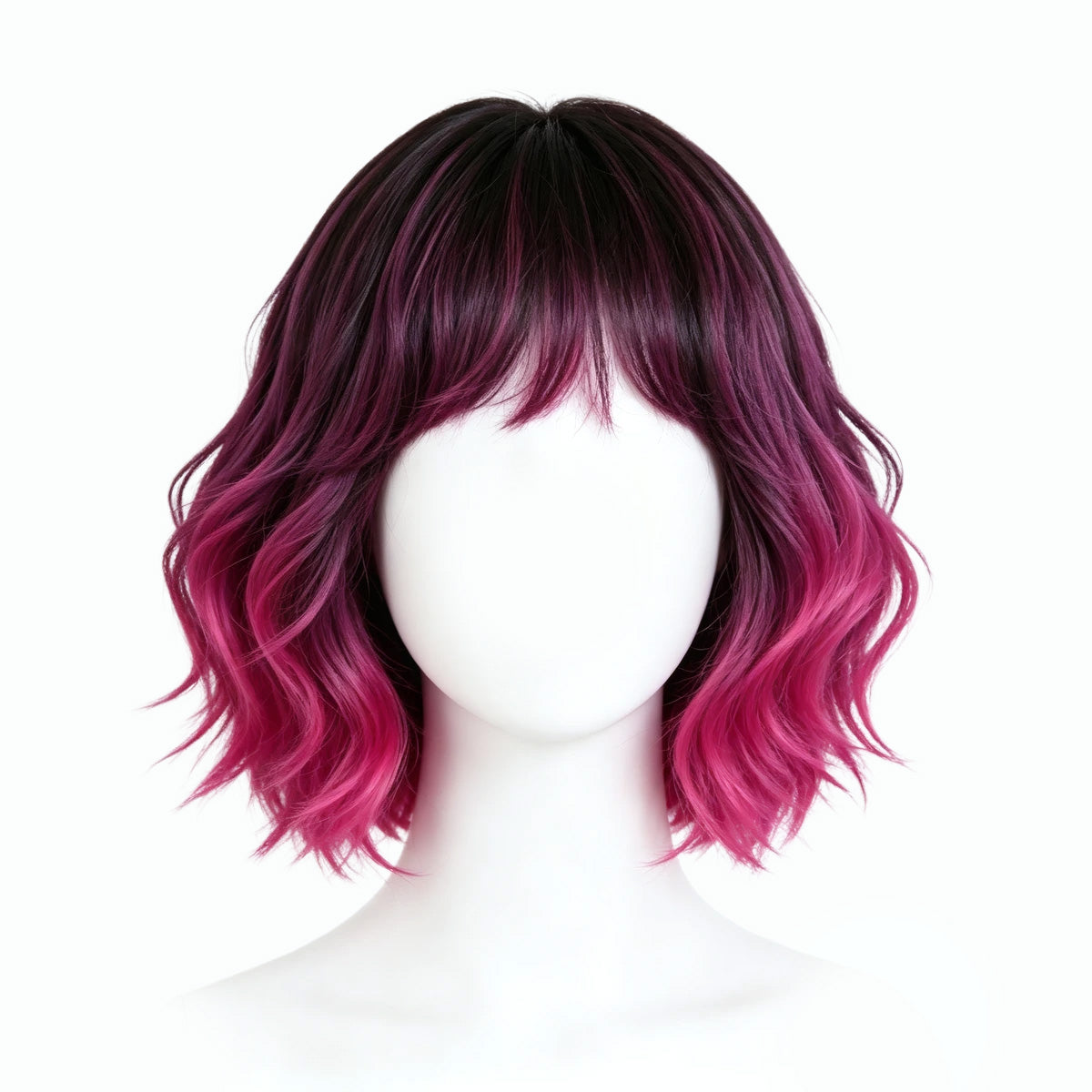 SAKUMETA Short Wavy Bob with Curtain Bangs Daily Wig
