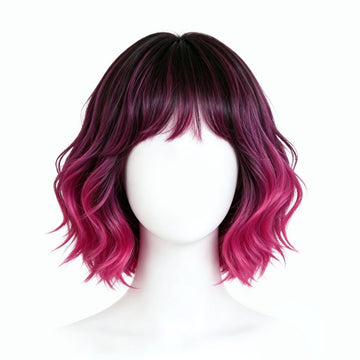 SAKUMETA Short Wavy Bob with Curtain Bangs Daily Wig