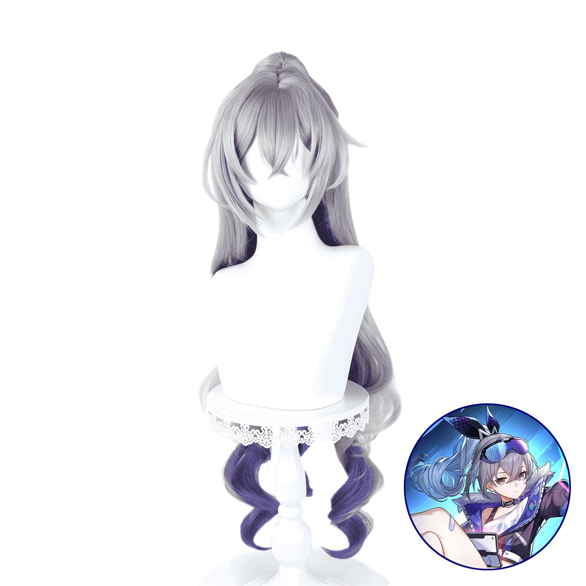 SAKUMETA SILVER WOLF Silver-Gray Long Cosplay Wig with Ponytail